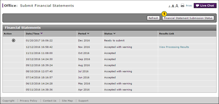 View submission status on the Business Management website.