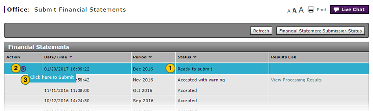 Submit a financial statement for processing.