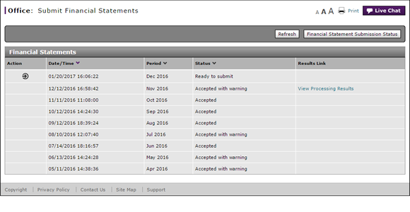 Submit Financial Statements page.